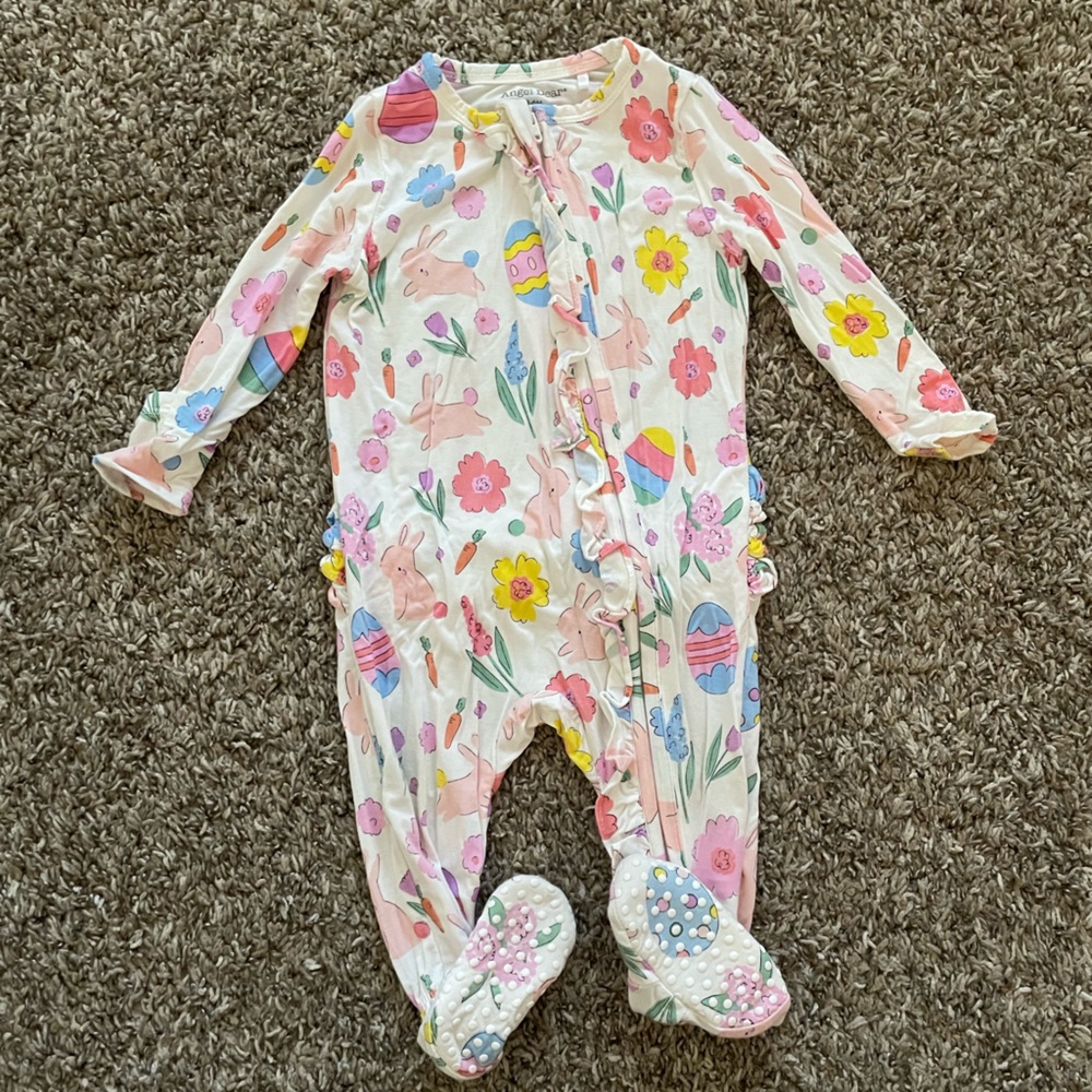 Angel Dear Pastel Floral Bunny Kids Zip Footie